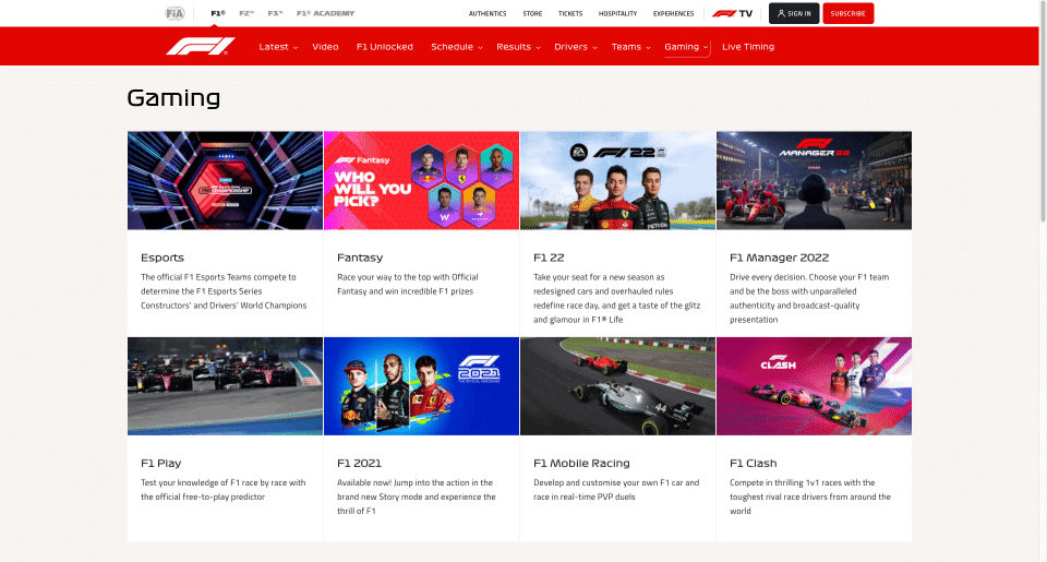 F1 Gaming Hub overview